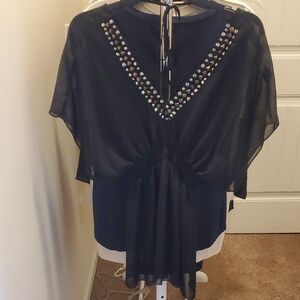 Elegant Black Sheer Women's Swim Coverup Top